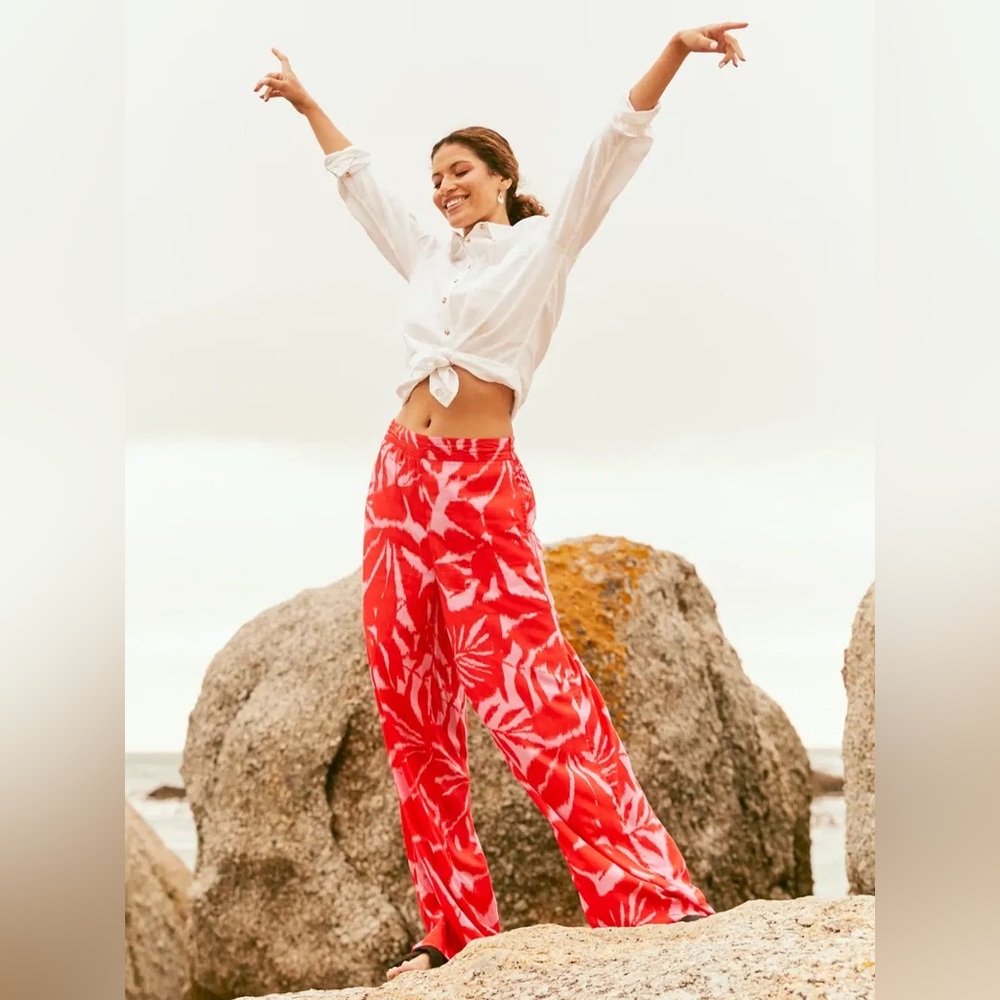 Fat Face Red & White Wide-Leg Tie-Dye Pants
